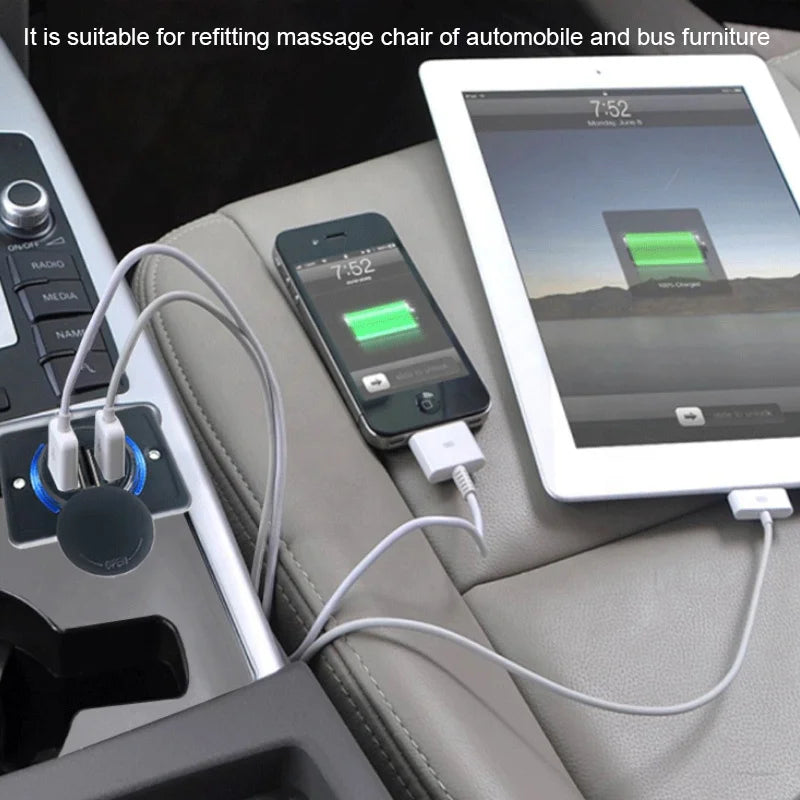 12V Dual USB Charging Socket — Flush Panel Mount