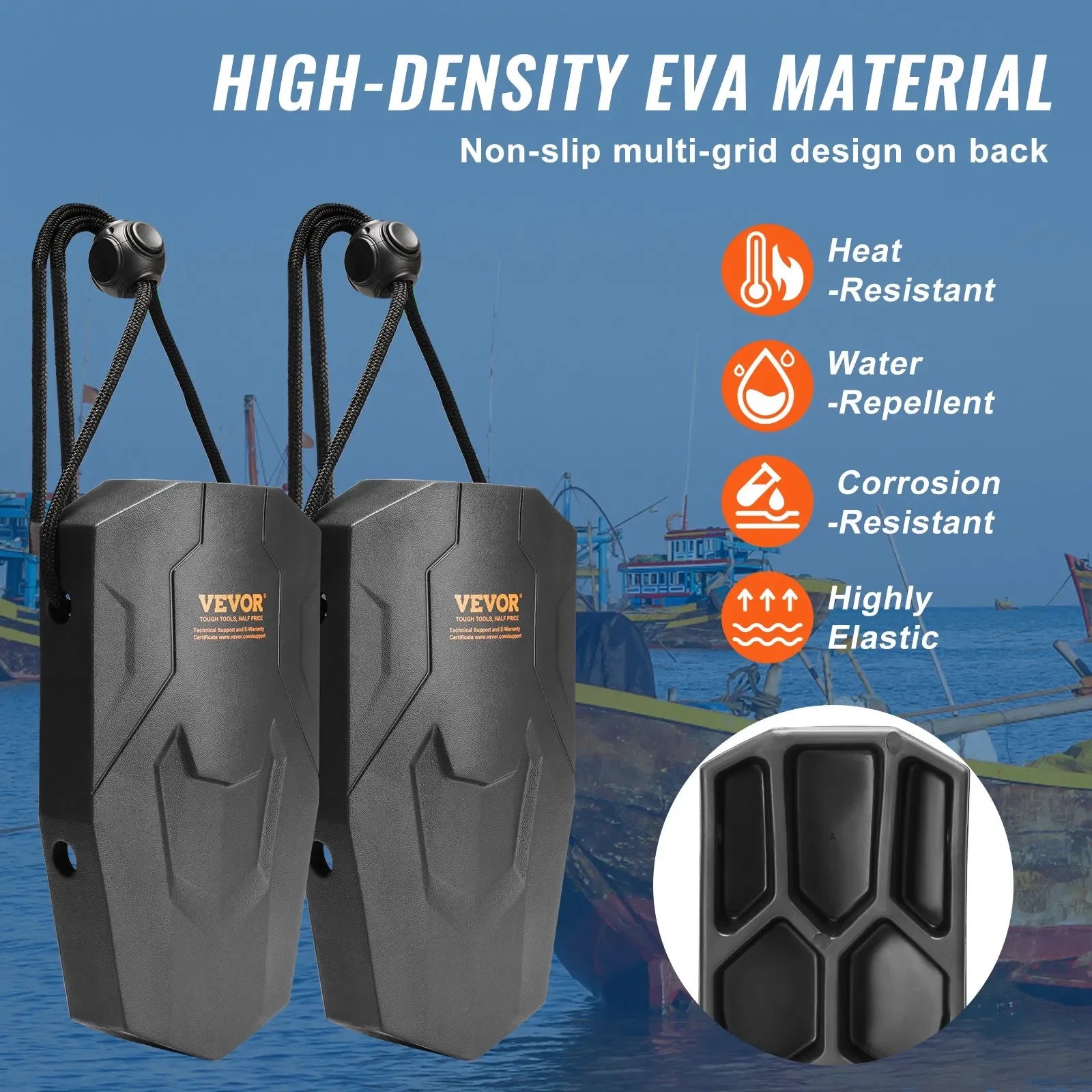 EVA Boat Fenders — 8.6" × 16", with Ropes & Storage Bag