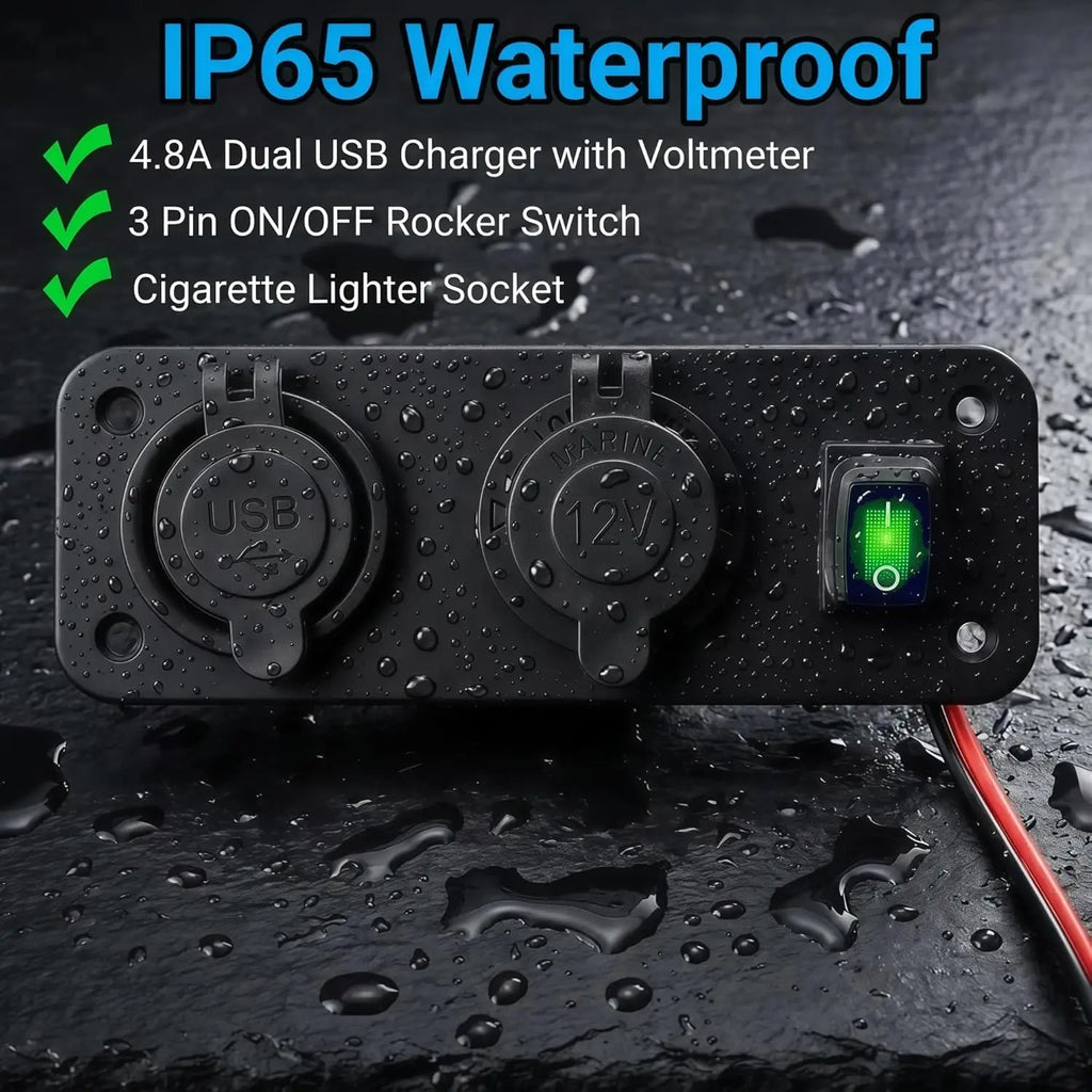 12V Marine Power Panel — Dual USB, Voltmeter & Socket