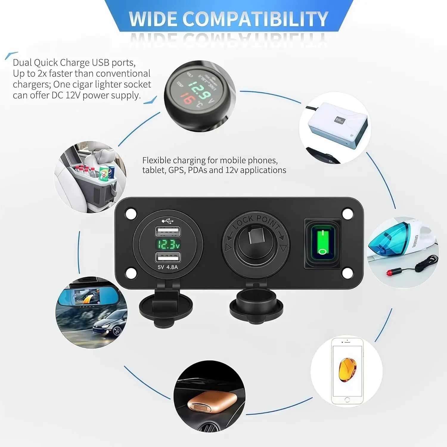 12V Marine Power Panel — Dual USB, Voltmeter & Socket