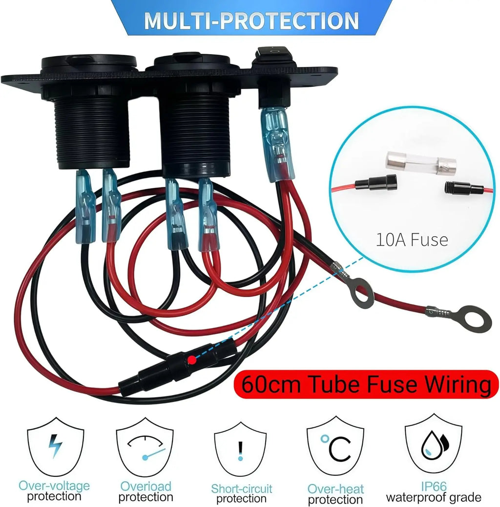 12V Marine Power Panel — Dual USB, Voltmeter & Socket