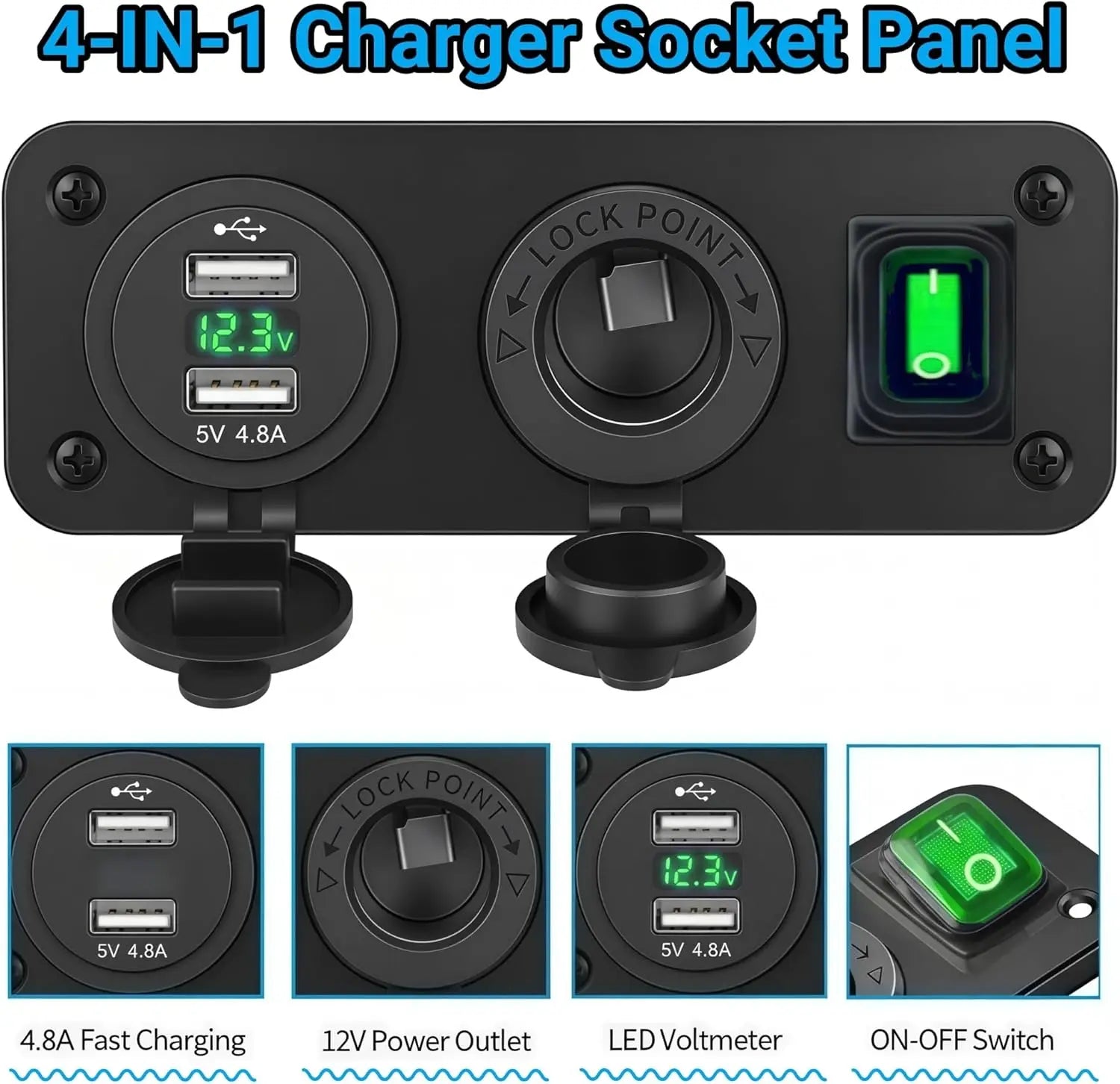 12V Marine Power Panel — Dual USB, Voltmeter & Socket