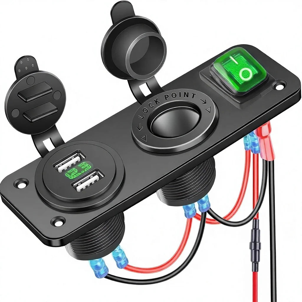 12V Marine Power Panel — Dual USB, Voltmeter & Socket