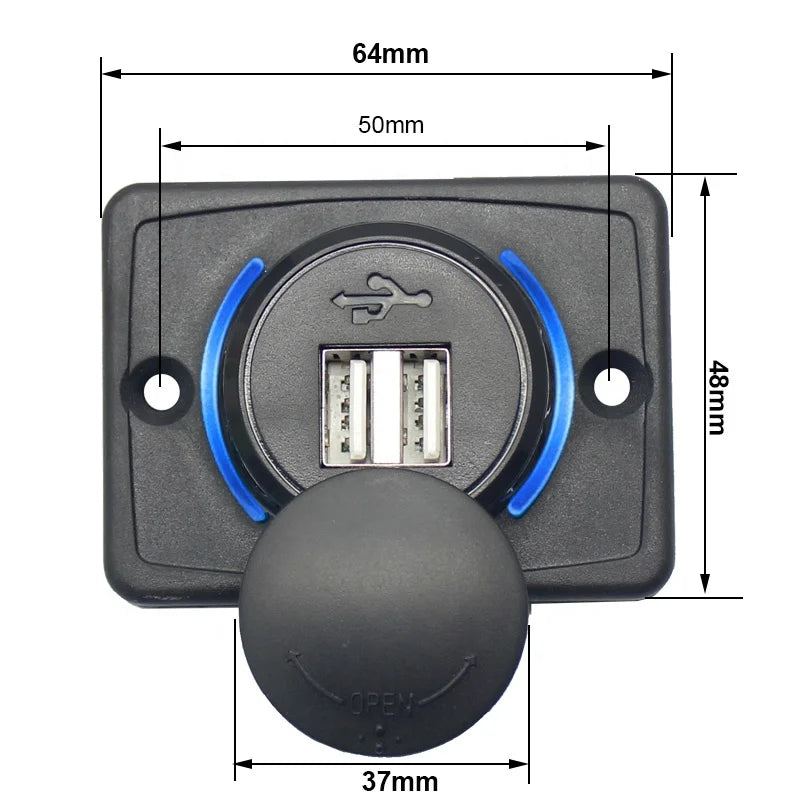 12V Dual USB Charging Socket — Flush Panel Mount