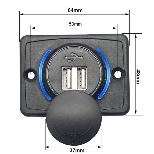 12V Dual USB Charging Socket — Flush Panel Mount