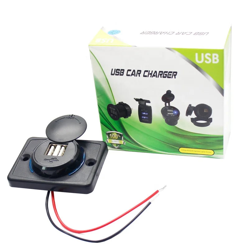 12V Dual USB Charging Socket — Flush Panel Mount