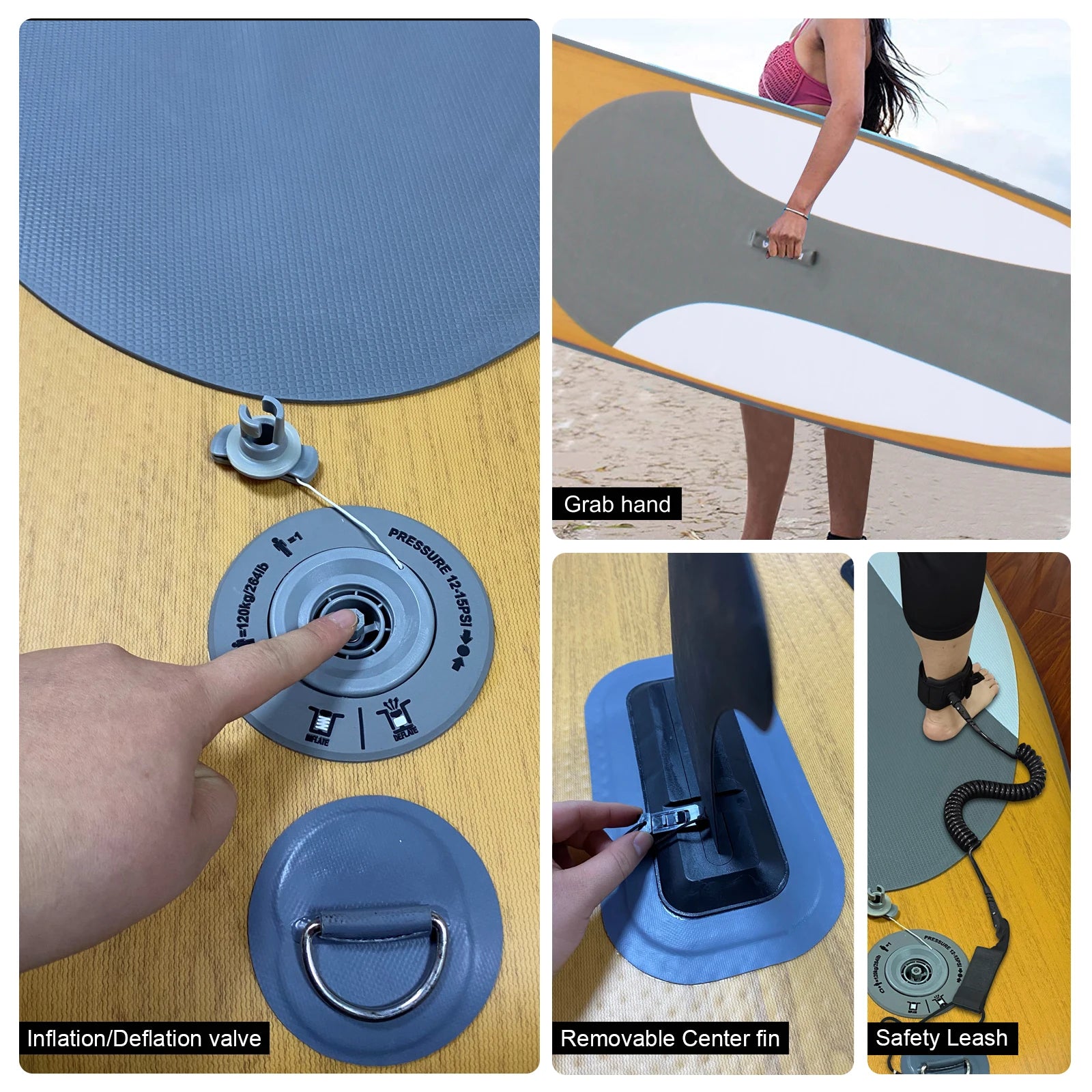 Wood-Grain Inflatable Stand-Up Paddle Board (SUP) — Complete Kit