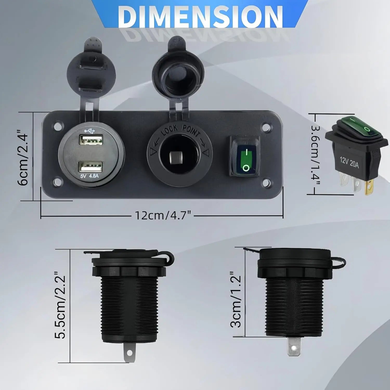 12V Marine Power Panel — Dual USB, Voltmeter & Socket