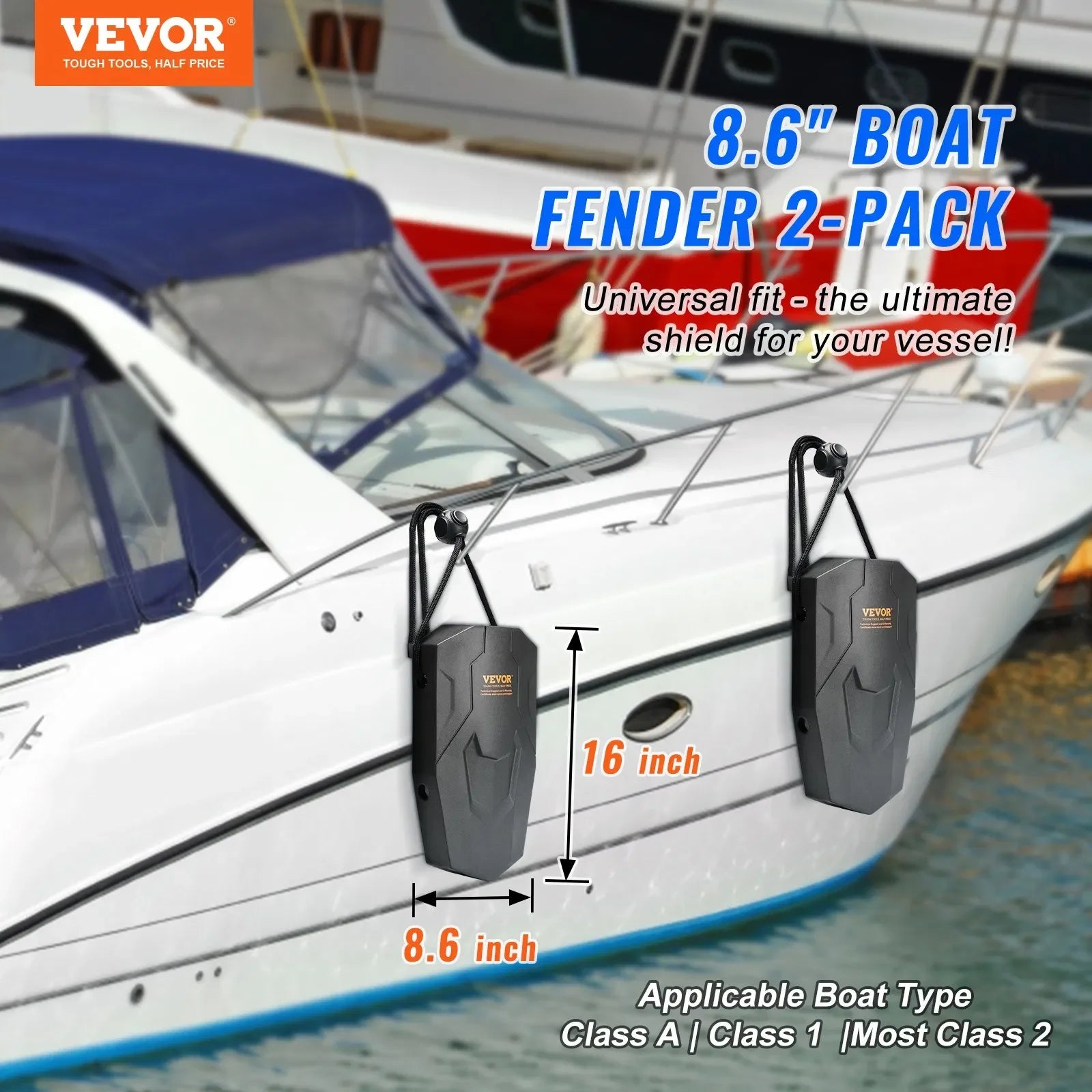 EVA Boat Fenders — 8.6" × 16", with Ropes & Storage Bag