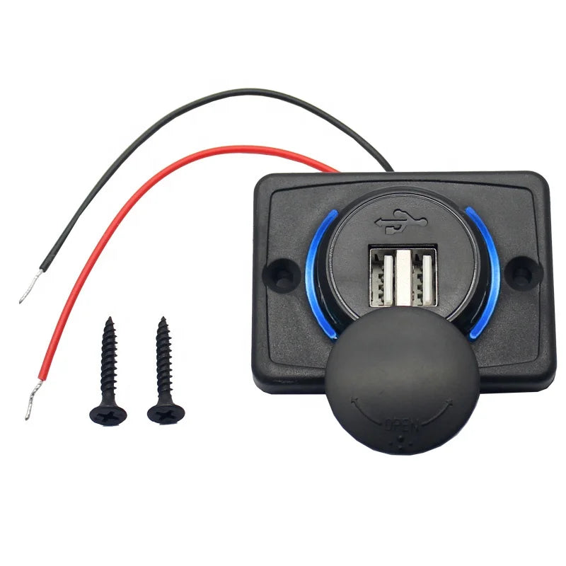 12V Dual USB Charging Socket — Flush Panel Mount